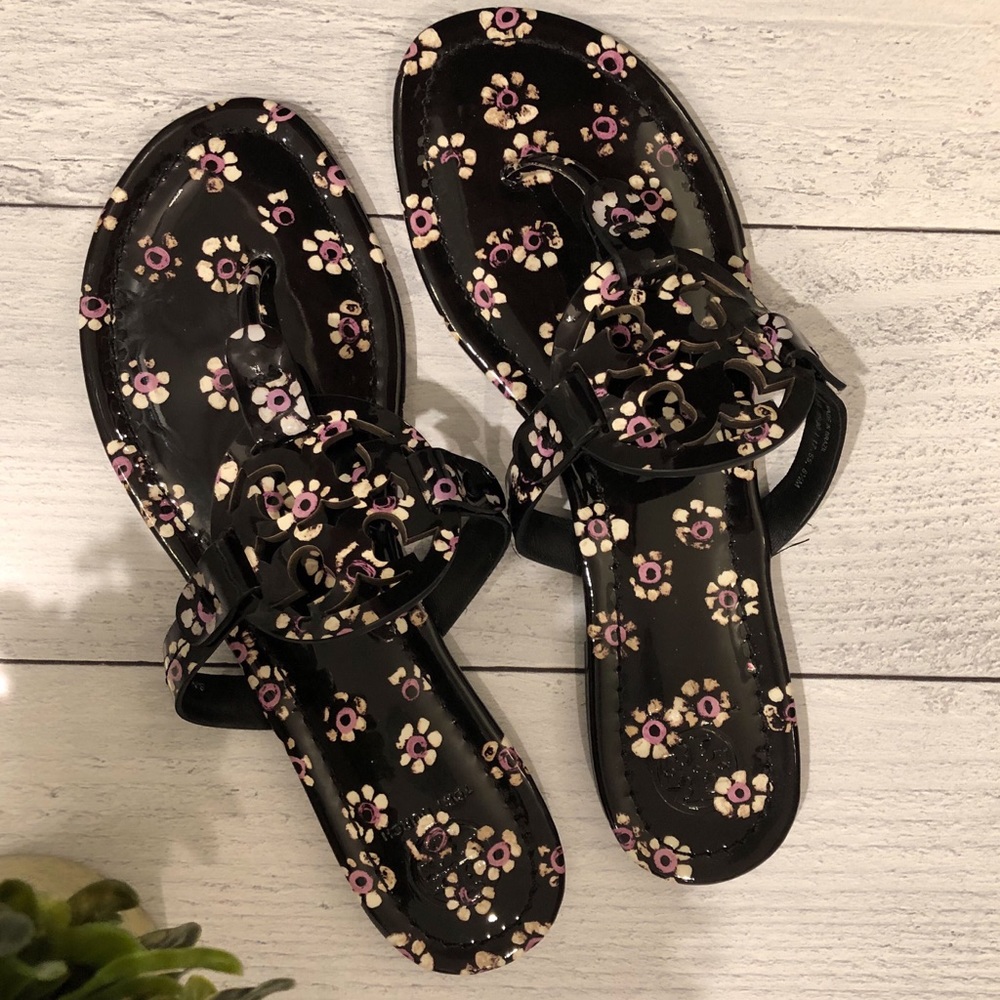 NEW:  Tory Burch Miller Sandals Black Floral Print